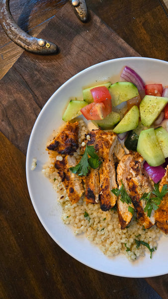 Bold &Bright: Za’atar Chicken with Lemon Couscous and Cucumber Salad