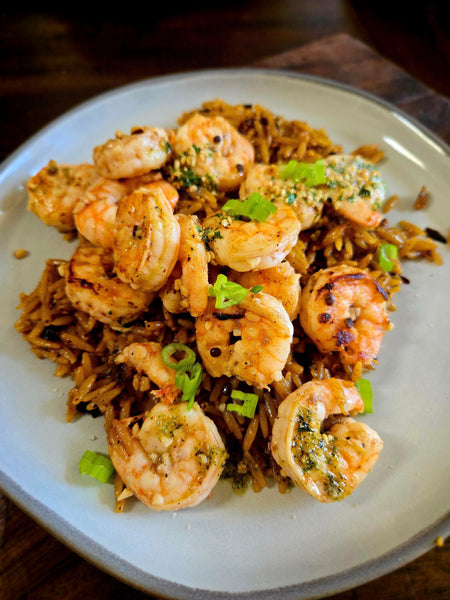 Sassy Sumac Shrimp with Ginger Orzo Stir-Fry